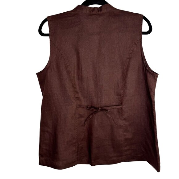 MARINA LUNA 100% Linen Size XL Brown Pintuck Sleveless Blouse VacationSummer Top - Picture 5 of 6